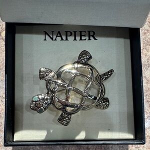 Napier Silver and Green Turtle Brooch